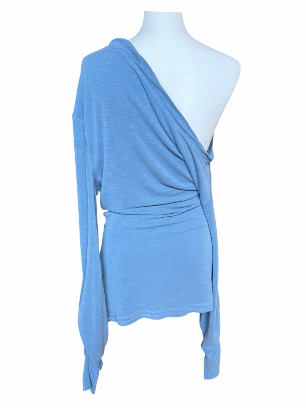 Free People Care All Day Tunic Size Large Blue Off Shoulder Slouchy Oversized